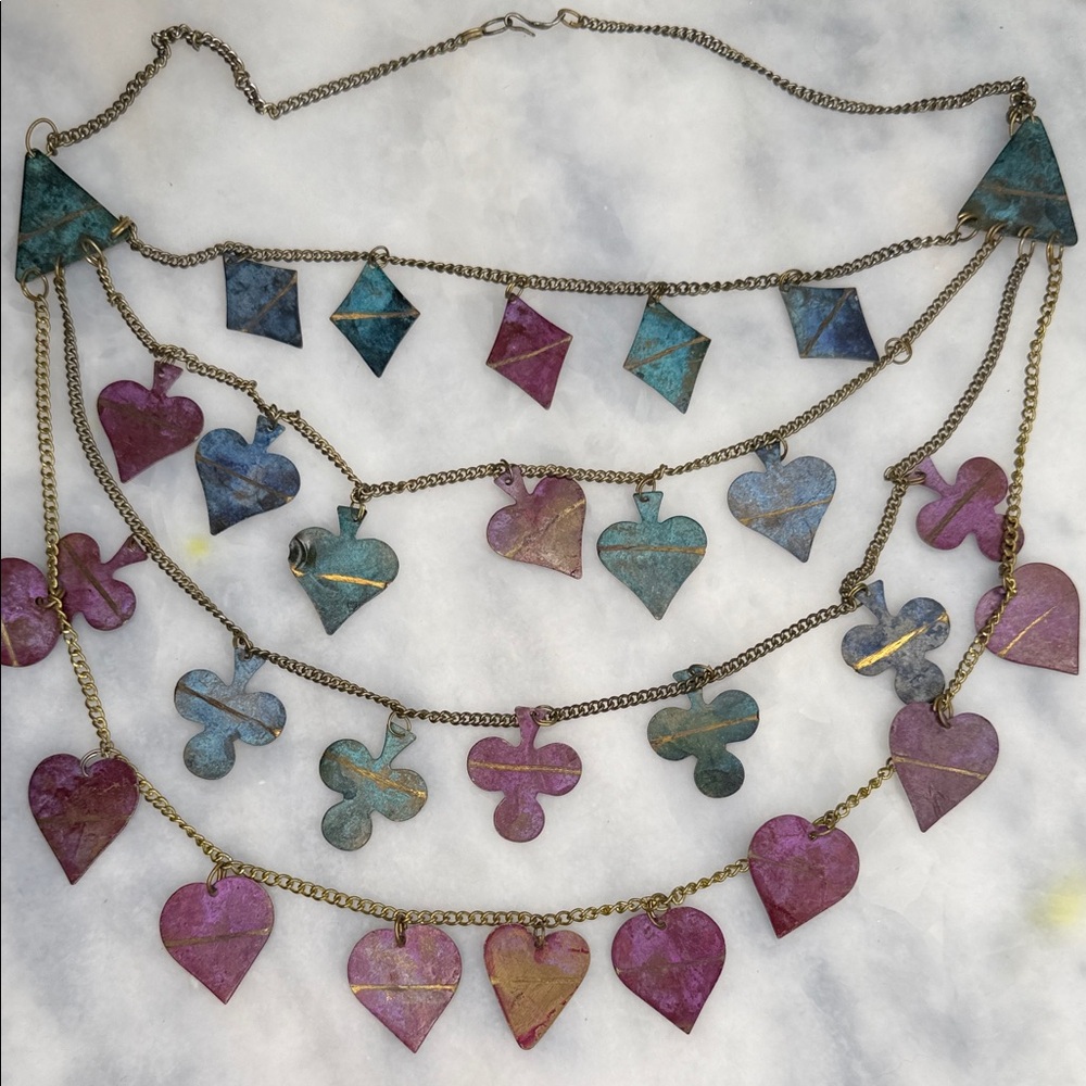Vintage Chain Layered Metal Card Suits Details Necklace